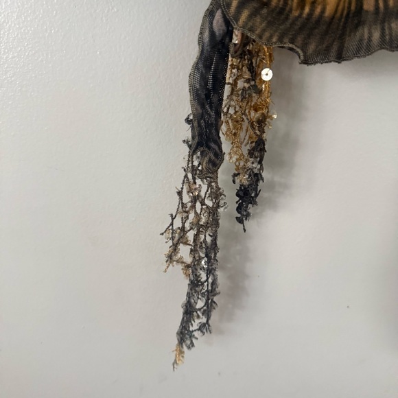 🇨🇦 Linda Lundstrom Artistic Dark Boho Mesh  Long Sleeve Top with Beaded Fringe - Picture 3 of 6